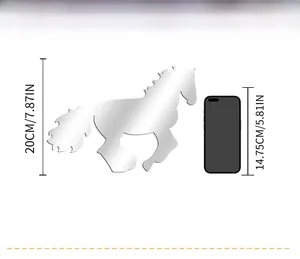 Running horse mirror wall decal showing 20cm height detail with mobile phone size comparison