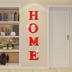 Vertical 3D red acrylic mirror HOME letter wall stickers for modern home living room decor