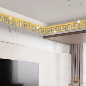 Golden mirror acrylic wall sticker with Greek fret pattern for ceiling decoration