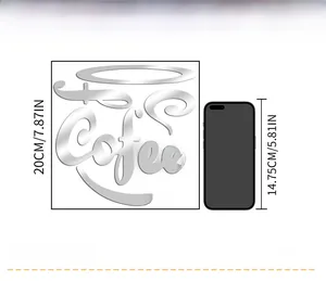 Mirror acrylic coffee wall sticker showing 20cm height compared to a smartphone