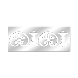 Detail view of silver acrylic mirror wall sticker with ornate floral scrollwork pattern