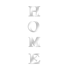 Macro detail of silver mirror HOME letters made of 1mm acrylic for modern wall decoration