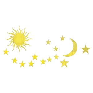 Golden acrylic mirror wall stickers featuring sun moon and stars for bedroom decor