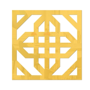 Detail view of square gold mirror acrylic wall sticker with hollow geometric pattern