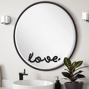 Modern black Love slogan mirror sticker for bathroom wall decoration with glossy finish