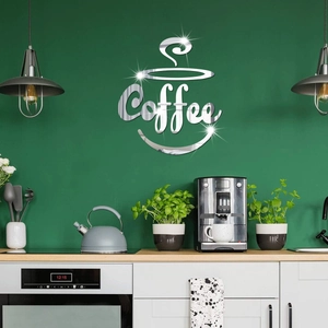 3D Acrylic Mirror Coffee Letter Wall Sticker DIY Self Adhesive Decal For Kitchen Dining Room Cafe Modern Home Decoration