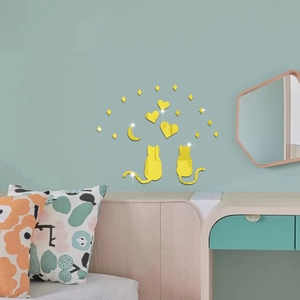 3D acrylic mirror wall sticker featuring cats, moon and stars for home decoration