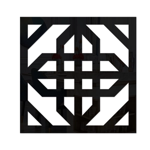 Modern black acrylic mirror wall sticker with geometric cutout pattern for home decor