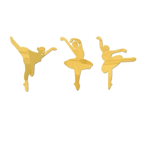 Detailed mirror-effect gold acrylic ballet dancer silhouette wall stickers set of three