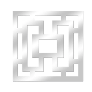 Detail of silver mirror acrylic wall sticker featuring a hollow geometric square design