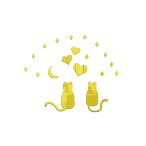 Creative golden mirror wall stickers set with cats and moon for home bedroom decor