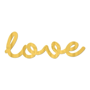 Detail of gold mirror acrylic LOVE wall decal featuring elegant cursive handwriting style