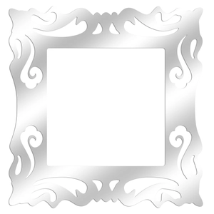 Detail of silver acrylic mirror wall sticker with baroque floral hollow carving pattern