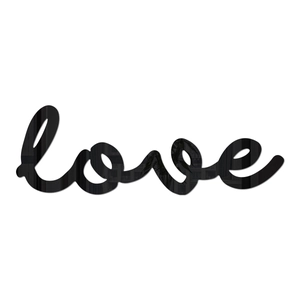 Modern black acrylic mirror wall sticker with cursive Love lettering for home decor