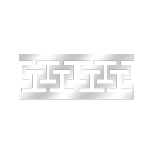 Detail view of silver mirror acrylic wall trim with geometric interlocking pattern