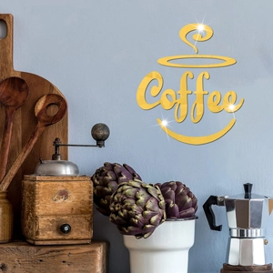 3D golden mirror acrylic Coffee wall decal sticker for kitchen and dining room decor
