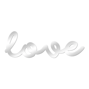 Glossy silver mirror acrylic Love wall decal with elegant script font for home decor