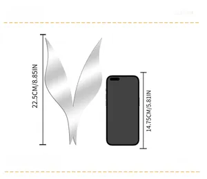 Acrylic sunflower mirror wall sticker size comparison 22.5cm height versus smartphone