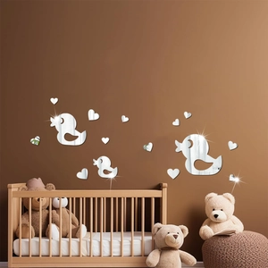 3D acrylic duck and heart mirror wall stickers for nursery and bathroom decor