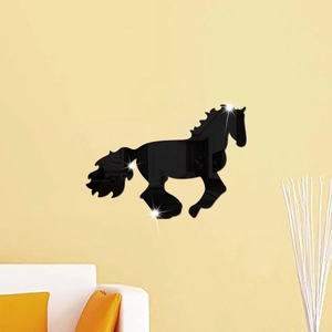 Modern black acrylic running horse mirror wall sticker for bedroom and living room decor