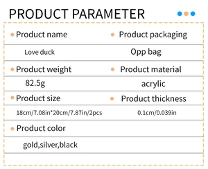 Detailed product parameters of Love Duck 3D acrylic mirror wall stickers with dimensions