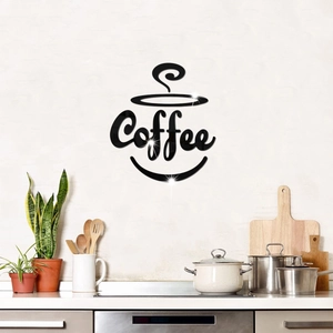3D black acrylic coffee wall sticker with mirror finish for kitchen and dining room