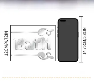 Size comparison of 12cm silver mirror Bath wall decal next to a standard smartphone