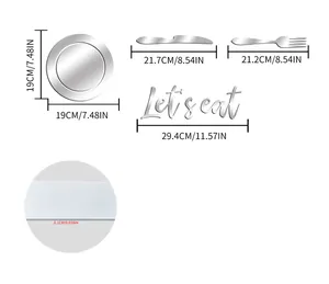 Detailed dimension chart showing size specifications for mirror acrylic kitchen wall stickers