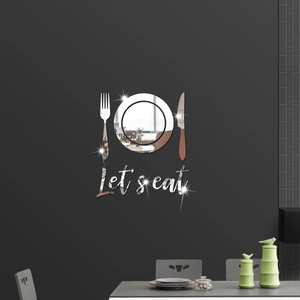 Mirror acrylic cutlery wall stickers with Let's eat text for kitchen and dining decor