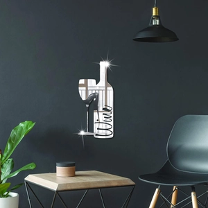 Creative mirror acrylic wall stickers featuring wine bottle and glass art for dining room