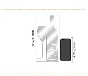 Detailed dimension guide for acrylic mirror wine glass wall sticker measuring 30cm in height
