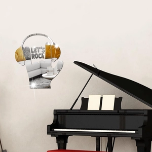 Detail of acrylic mirror wall sticker featuring a rock hand sign and a Let's Rock text design