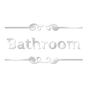 Macro view of silver mirror Bathroom wall sticker with elegant scrollwork decoration