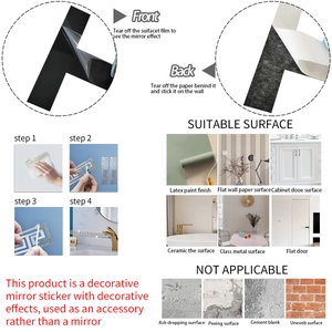 Installation guide for self-adhesive acrylic mirror wall stickers with geometric patterns