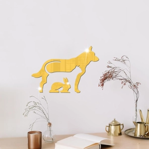 Golden acrylic mirror wall stickers featuring creative silhouettes of dog, cat, and rabbit