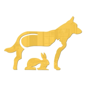 Detail of creative gold acrylic animal mirror wall sticker with dog cat and rabbit silhouette