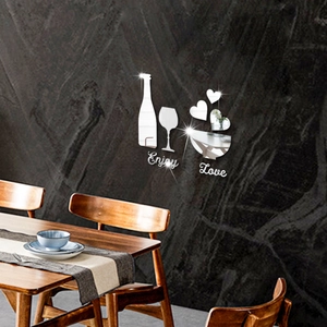 Detailed macro view of 1mm acrylic mirror wall stickers with wine glass and heart patterns