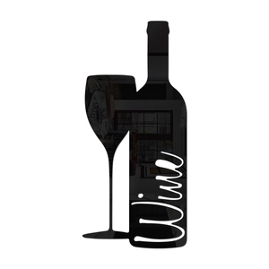 Modern 3D acrylic mirror wall sticker featuring a wine bottle and glass silhouette