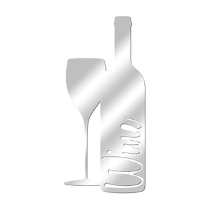 Detailed view of silver mirror acrylic wall stickers featuring wine bottle and glass design