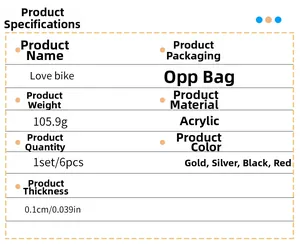Detailed product specifications for 3D acrylic Love bike wall stickers in four colors