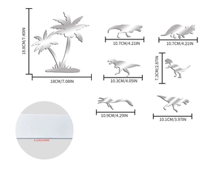 Detail showing 0.1cm thickness and dimensions of dinosaur mirror acrylic wall stickers