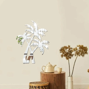 Stickers muraux miroir en acrylique motif palmier tropical pour décoration de salon moderne