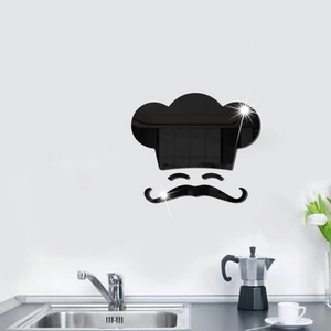 Chef hat and mustache acrylic mirror wall sticker for kitchen decor with reflective finish