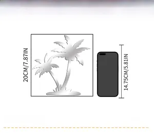 Mirror acrylic coconut tree wall decal showing 20cm height detail and size comparison