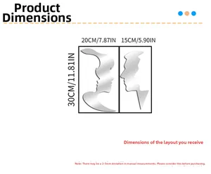 Detailed dimension layout for modern acrylic mirror face wall art stickers in 30cm size