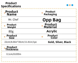 Detailed product specifications for acrylic 3D mirror kitchen wall stickers featuring Mr. Chef