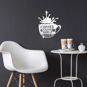 Kreativer Spiegel-Acryl-Kaffeebecher Wandaufkleber mit 3D-Effekt für Esszimmerdeko