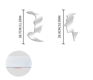 Detailed dimension guide for face silhouette mirror wall stickers with 0.1cm thickness