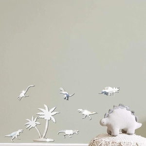 Macro detail of 3D acrylic dinosaur mirror wall stickers showing reflective surface