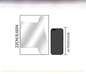 Size comparison of silver acrylic mirror wall sticker showing 22cm height versus phone